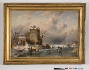 Winterlandschap met schaatsers by Charles Henri Leickert