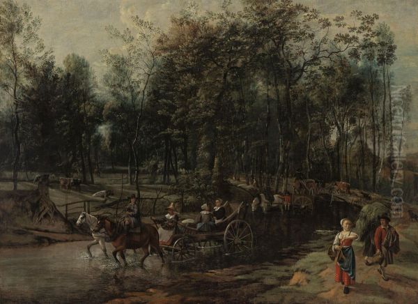 The Afternoon or Landscape with farm carts in a stream - view 1