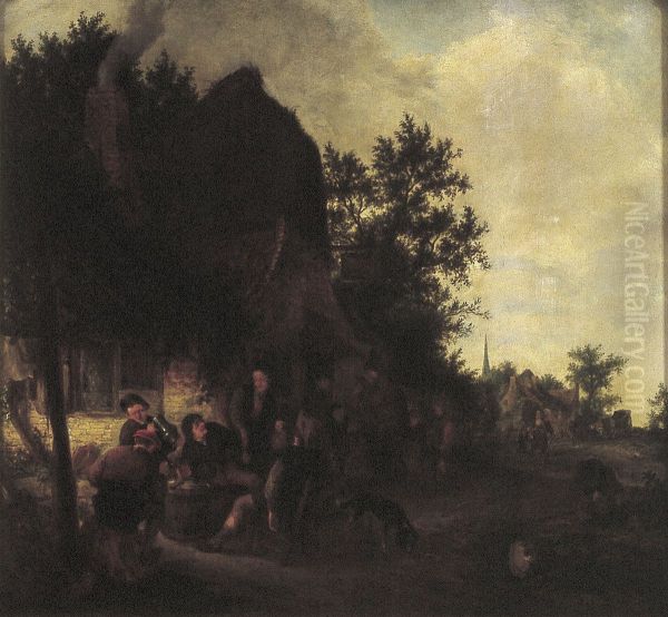 Peasants drinking before an inn - view 1