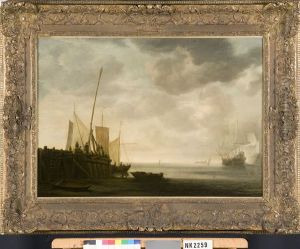 Zeilboten op een kalme zee voor de kust by Simon De Vlieger