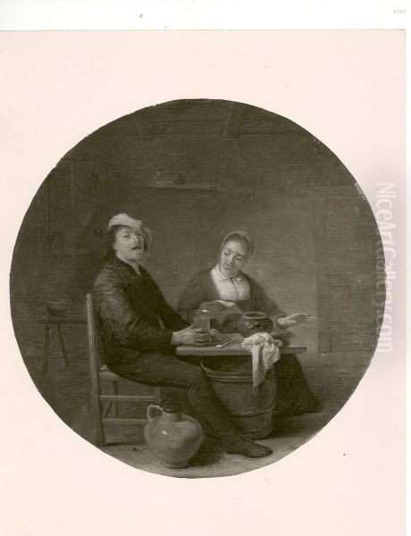 Peasant- Couple at a table eating - view 1