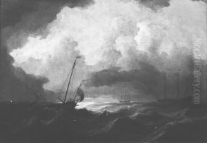 Schepen op een ruwe zee by Willem van de Velde the Younger