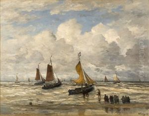 Vissersboten in de branding by Hendrik Willem Mesdag