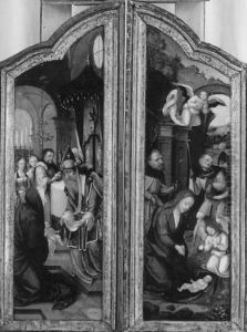 De presentatie van Christus in de tempel (binnenzijde) en de Annunciatie (buitenzijde)