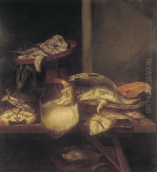 Stilleven met vis op schragentafel - view 1