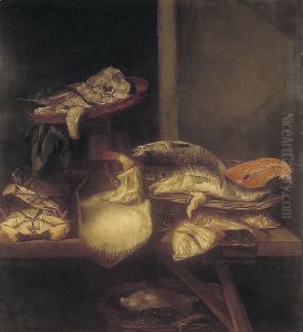 Stilleven met vis op schragentafel by Abraham Van Beijeren