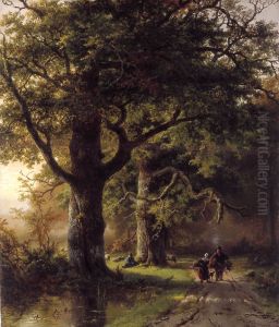 Promeneurs en foret by Barend Cornelis Koekkoek