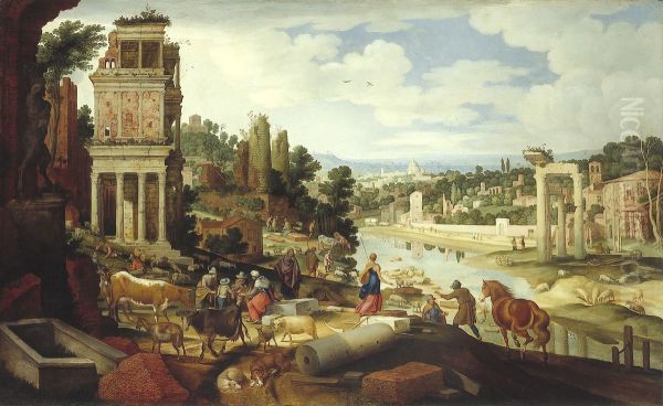 Romeinse capriccio met het Septizodium, de Tombe van Porsenna en de Tempel van Vesta - view 1