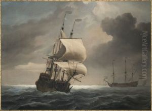 Zeilboten in een sterke wind by Willem van de Velde the Younger