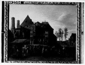 Italian Commedia dell'Arte Players before the St. Maria im Kapitol in Cologne