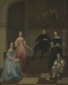 interior with 5 people by Jacob Ochtervelt