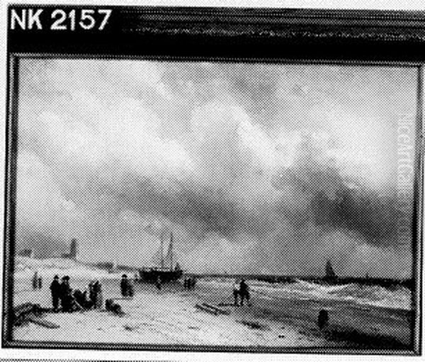 Strand met schepen en vissers - view 1