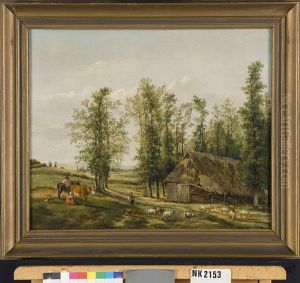 Landschap met een herder en zijn kudde bij een schaapskooi Landschap met een herder en zijn kudde bij een schaapskooi