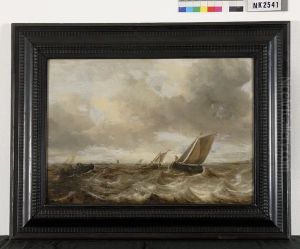 Schepen op ruwe zee by Abraham Van Beijeren