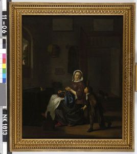 Mother, sewing by Pieter Cornelisz van Slingelandt