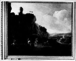 Italiaans landschap met rustende reizigers by Adriaen van Eemont