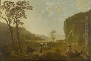 Rotsachtig landschap met de vlucht naar Egypte