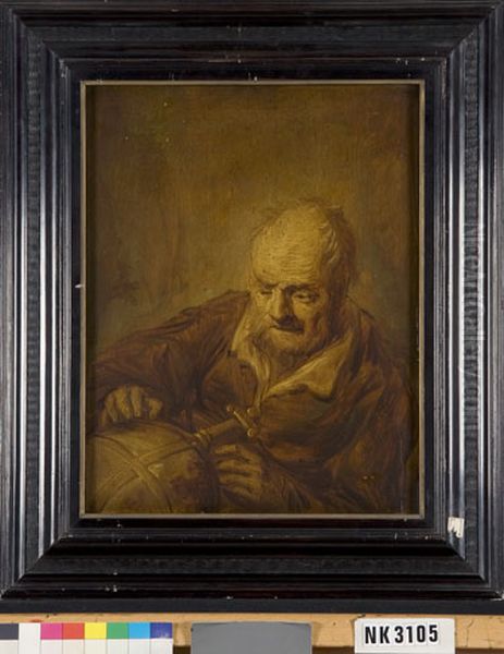 Man met globe (Heraclitus?) - view 1
