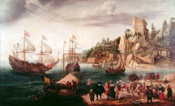 Grosse Felsenlandschaft, Stadt mit Hafen (die Einschiffung von Friedrich V., Konig von Bohmen, Kurfurst von der Pfalz) - view 1