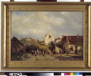Gezicht op een vissersdorp by Solomon Leonard Verveer