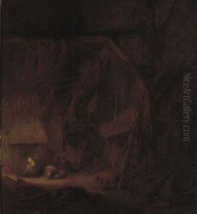 Stalinterieur met boerenfamilie by Adriaen van Ostade