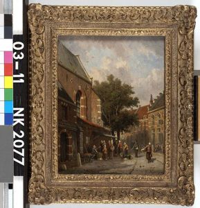 Stadsgezicht bij zomer by Adrianus Eversen