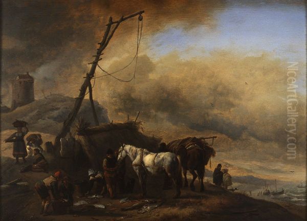 Duinlandschap met vissers en paarden - view 1