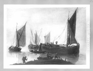 Kalme zee met vissersboten by Jan Van De Cappelle