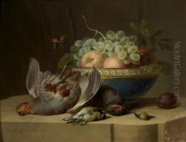 Stilleven met fruitschaal en vogels - view 1