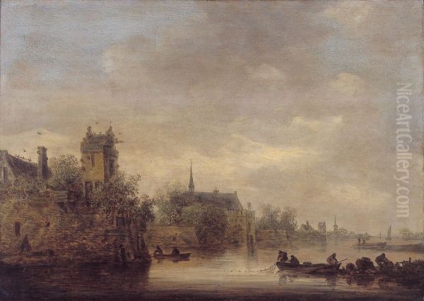 Ommuurde stad aan een rivier - view 1