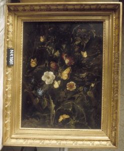 Forest floor still life with flowers and butterflies by Otto Marseus van Schrieck
