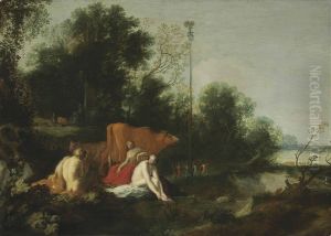 Landscape with Satyr, Nymphs and Cattle by Moses van Uyttenbroeck