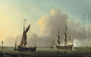 Marine, zwei Segelboote (im Hintergrund weitere) by Willem van de Velde the Younger