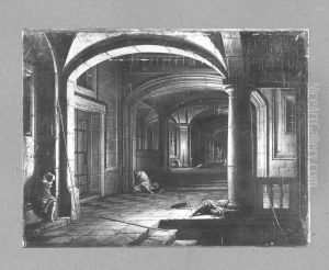 Schlafende Wache in einem Gewolbe (Die Befreiung St. Peters aus dem Gefangnis) by Hendrik van Steenwijk II