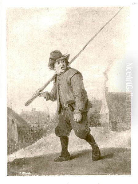 Man carrying a pole - view 1