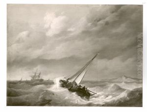 Shipping on Choppy Seas by Johannes Hermanus Koekkoek Snr