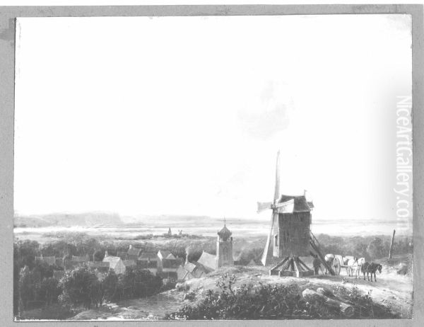 Landschaft mit Windmuhle, Dorf und Staffage - view 1