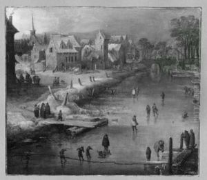 water - landscape skating people near a village