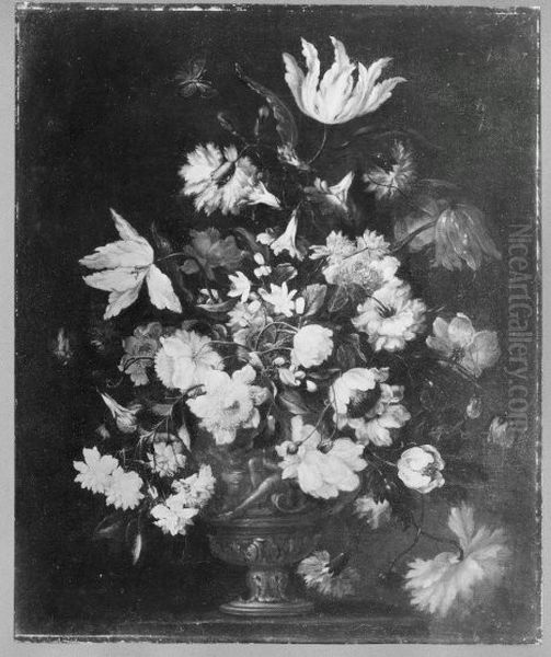 Blumenstrauss mit Tulpen, Nelken und Rosen in einer Vase - view 1
