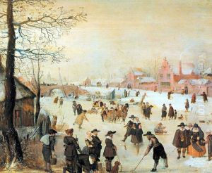 Winterlandschap met schaatsers