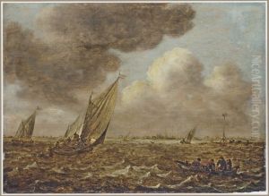 Shipping in stormy weather, 1650 or later by Jan van Goyen