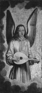 Engel met een luit by (manner of) Memling, Hans
