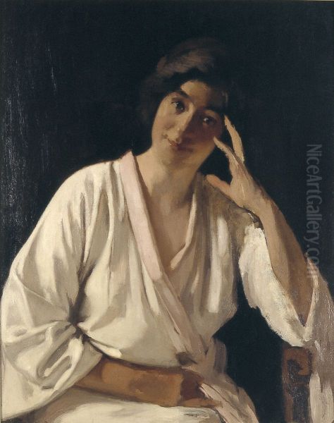 Marie Witsen in witte kimono en face - view 1