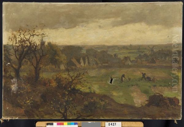Landschap met dorp en velden - view 1