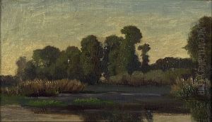 Rivierlandschap met bomen Rivierlandschap met bomen