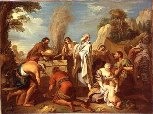 Manue offre un sacrifice au Seigneur pour obtenir un fils by Charles-Joseph Natoire