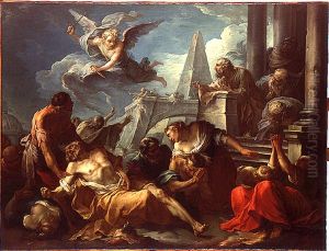 David se resigne a la volonte du Seigneur qui a frappe son royaume de la peste by Joseph-Marie Vien