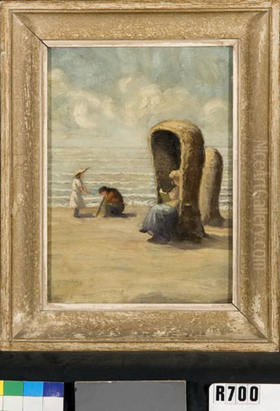 Vrouw en kinderen aan het strand - view 1