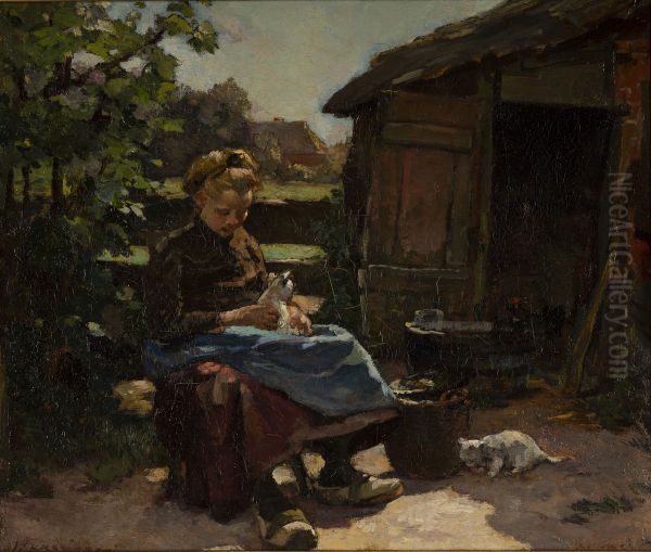 Meisje met katjes spelend - view 1