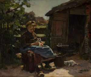 Meisje met katjes spelend